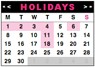Holidays Calendar